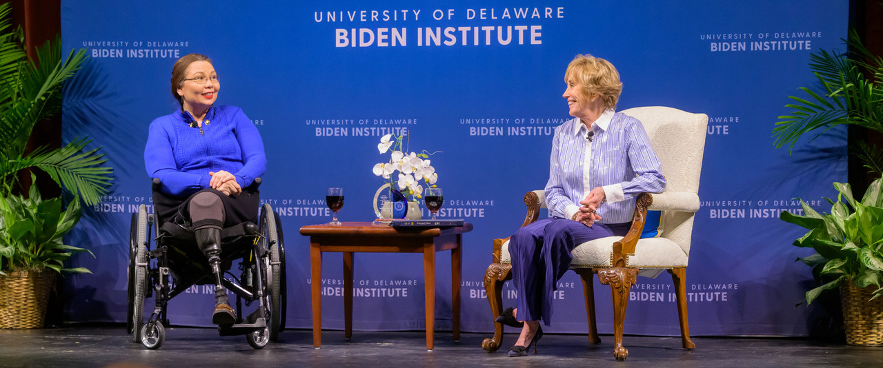 U.S. Sen. Tammy Duckworth is the eighth recipient of the annual Valerie Biden Owens Woman of Power and Purpose Award presented by the Biden Institute in the Joseph R. Biden, Jr. School of Public Policy and Administration at the University of Delaware. The award recognizes one woman each year whose transformational leadership makes a difference in Delaware and beyond.