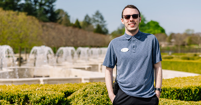 Evan Lewis, Class of 2025, is making a splash as a fountain operations specialist at Longwood Gardens.