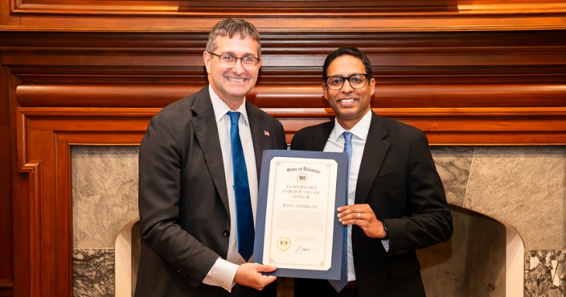 Ravi Ammigan, vice provost of global engagement, was awarded the Governor’s Certificate of Honor for his efforts to connect Delaware with the world and the world with Delaware.