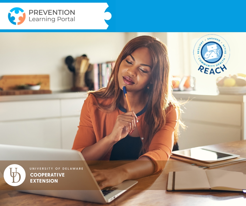 Prevention Learning Portal ad with a woman looking at her laptop