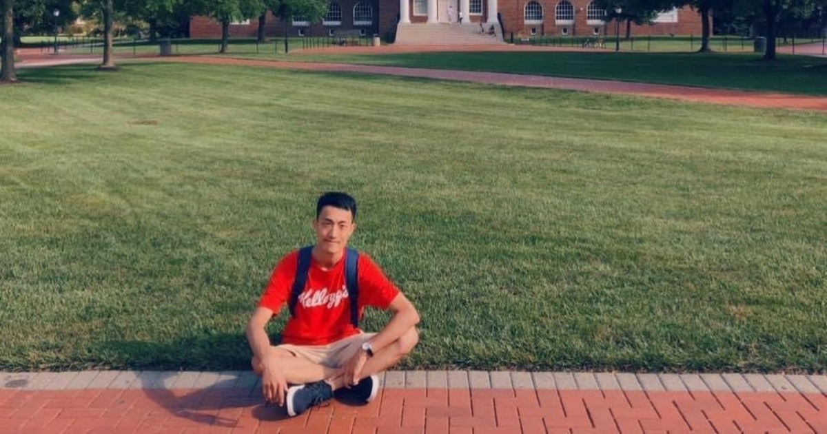 Bowei Dong on The Green at the University of Delaware. 