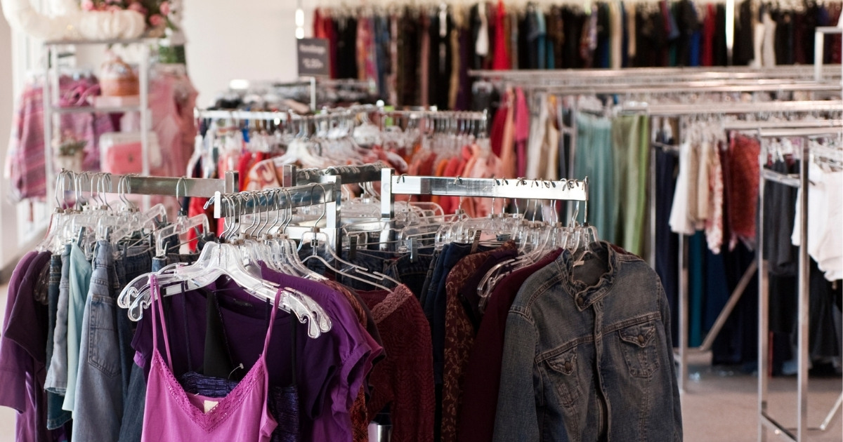 A discount clothing store aisle A discount clothing store aisle
