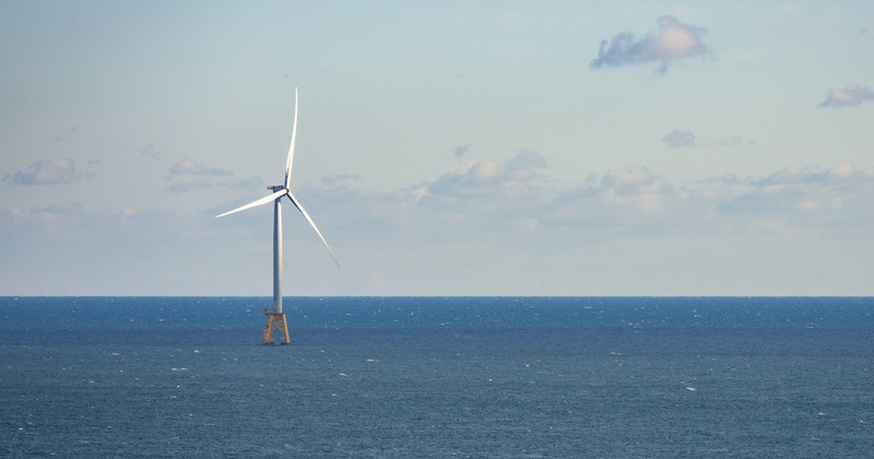 Masters students in a College of Earth, Ocean, and Environment course titled "Offshore Wind Power: Science, Engineering and Policy" (MAST628) on a site visit to the first commercial offshore wind farm in the United States: the Block Island Wind Farm located about 3.8 miles from Block Island, RI. Students rode out to see the wind farm first-hand, talk with a representative from the wind farm developer Deepwater Wind, a representative from the Block Island Tourism Council, and to take a brief tour of Block Island. - (Evan Krape / University of Delaware)