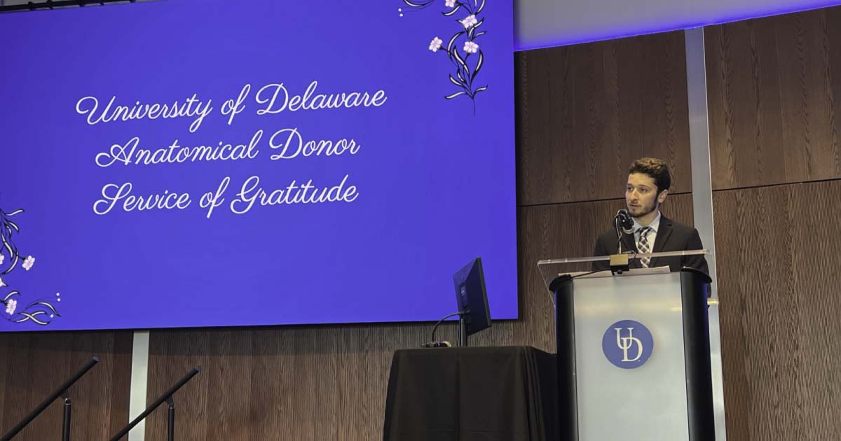 Patrick Knapp, second year DPT student and member of the Service of Gratitude Committee, presents his speech at the 2022 Anatomical Donor Service of Gratitude. 