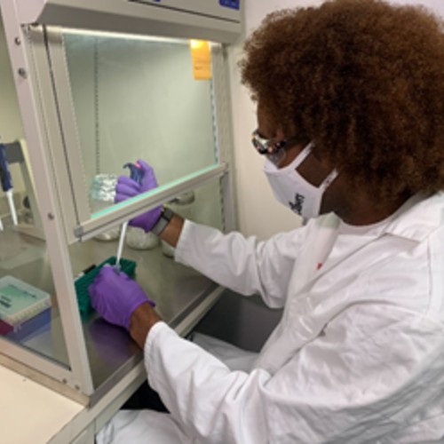 Malique Bowen, grad student, working in a lab on our Lewes Campus.