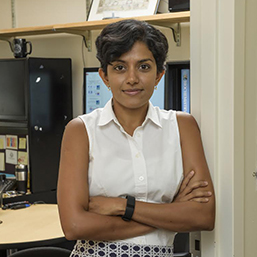 Dr. Arthi Jayaraman, Chemical & Biomedical Engineering with her team that consists of Miss Nairiti Sinha - 2nd year MSE Graduate Student, Mr. Thomas Gartner (the student with the glasses) - 2nd year Chemical Engineering Student andMr. Tyler Martin - 5th year Graduate Student affiliated with CHEG-MSEG at UD (visiting scholar from UColorado Boulder)