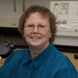 Mary Ann McLane, Med Tech professor and new president of national organization of clinical lab professionals, in her lab.