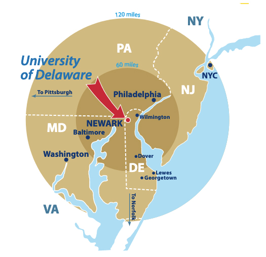 Map of Delaware and surrounding areas