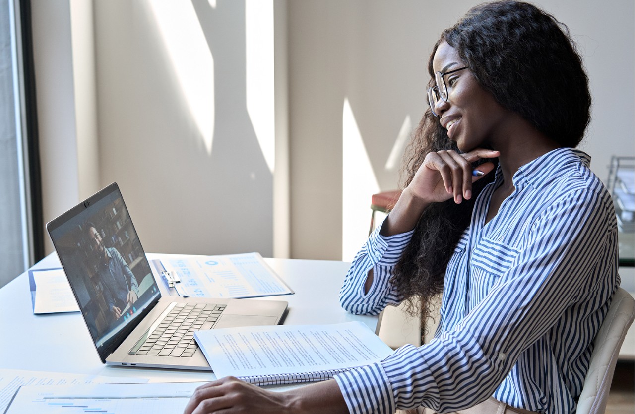 Employee looking at a laptop