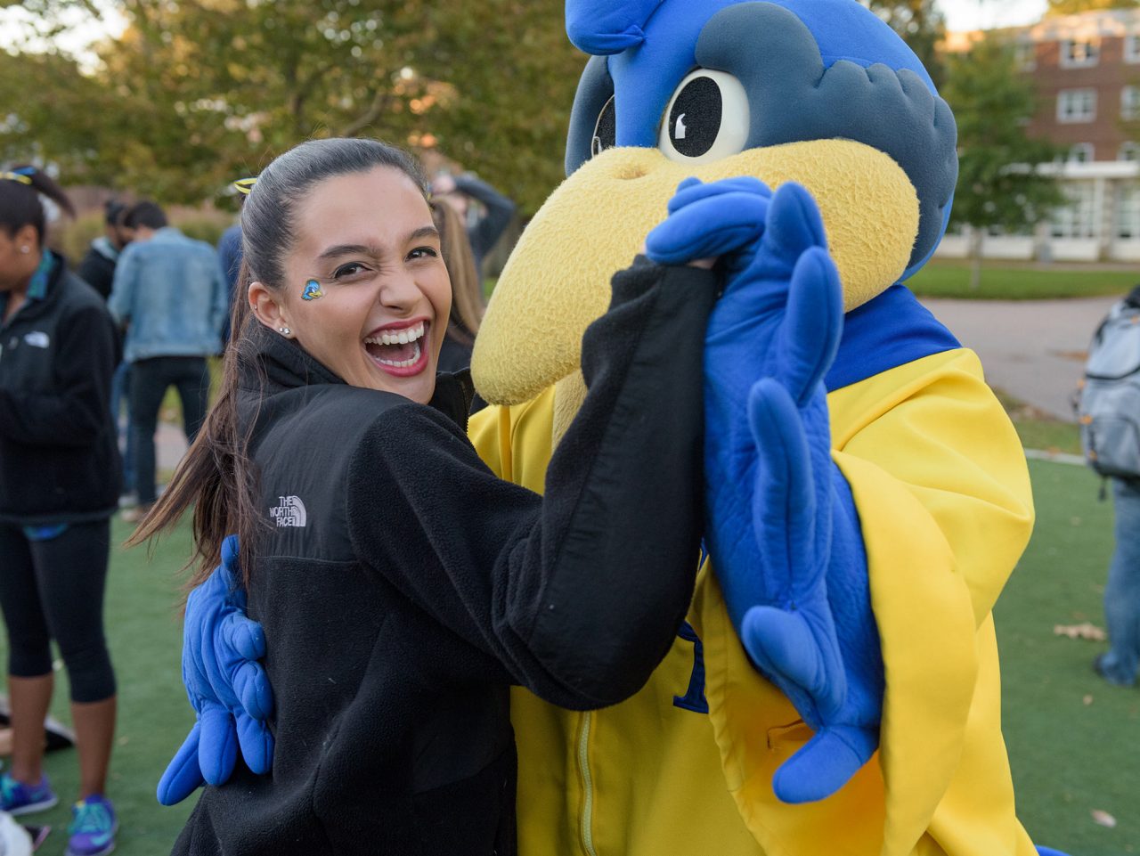 DAR-Homecoming_Pep_Rally-102816 Homecoming pep rally held on the Harrington Turf the day before UD's football game against Towson University. - (Evan Krape / University of Delaware)