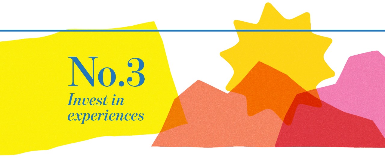 Illustrations and shapes with text that says "No. 3 Invest in Experiences"