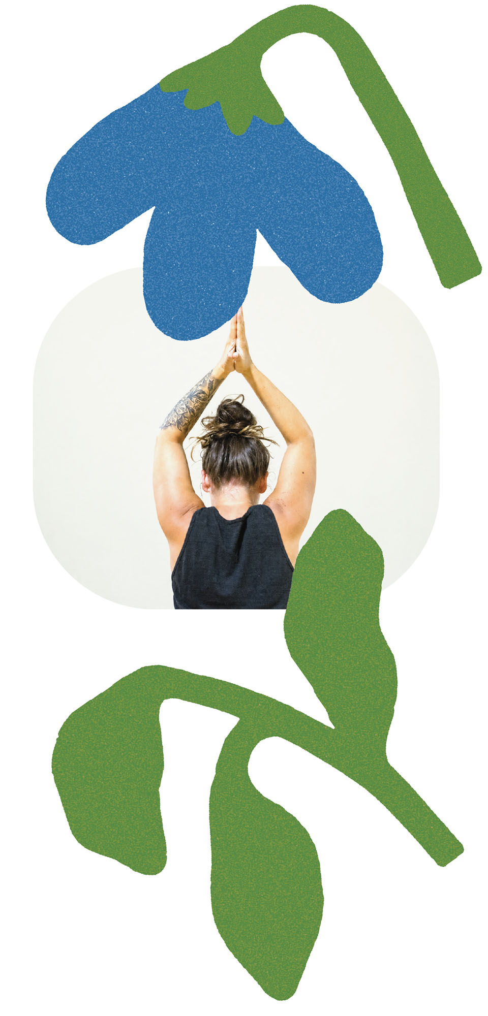 Woman doing a yoga pose inside of an illustrated flower.