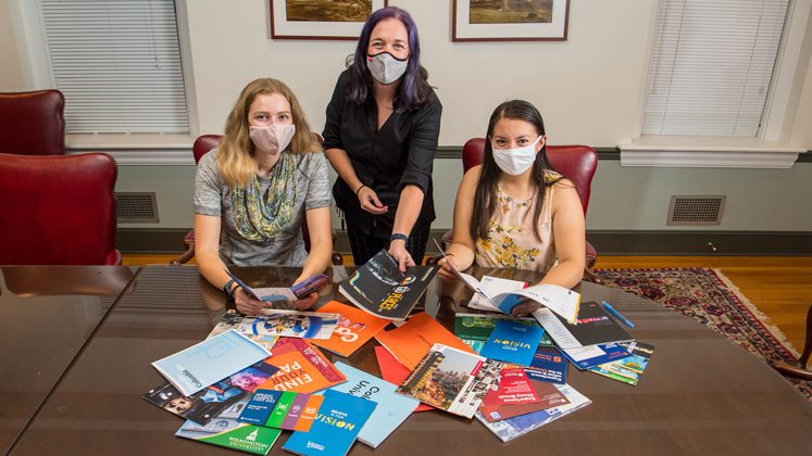 During National Hispanic Heritage Month, students Amanda Reed (left) and Lucia Pastor (right) work alongside Prof. Meghan Dabkowski to launch LASER, an organization whose mission is to create a critical mass of Hispanic/Latinx students on UD’s campus.