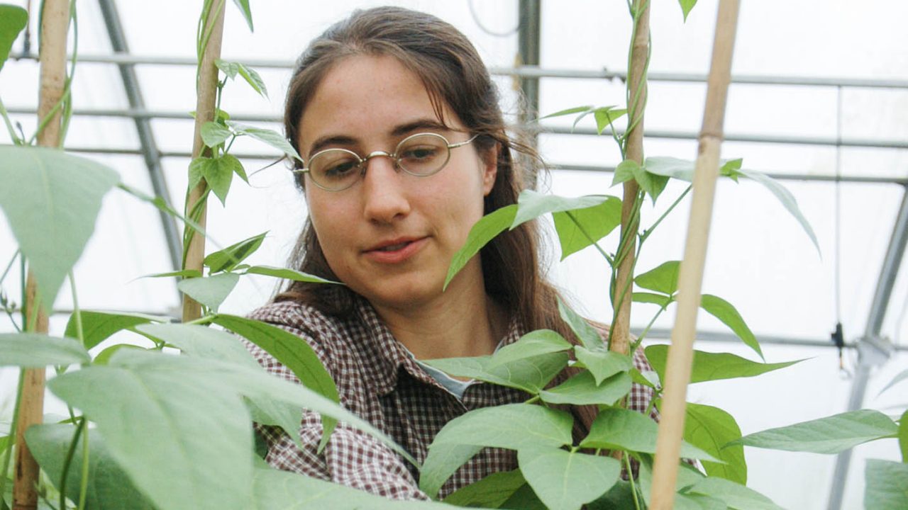 Photo of Extension Agent Emmalea Ernest working in a greenhouse