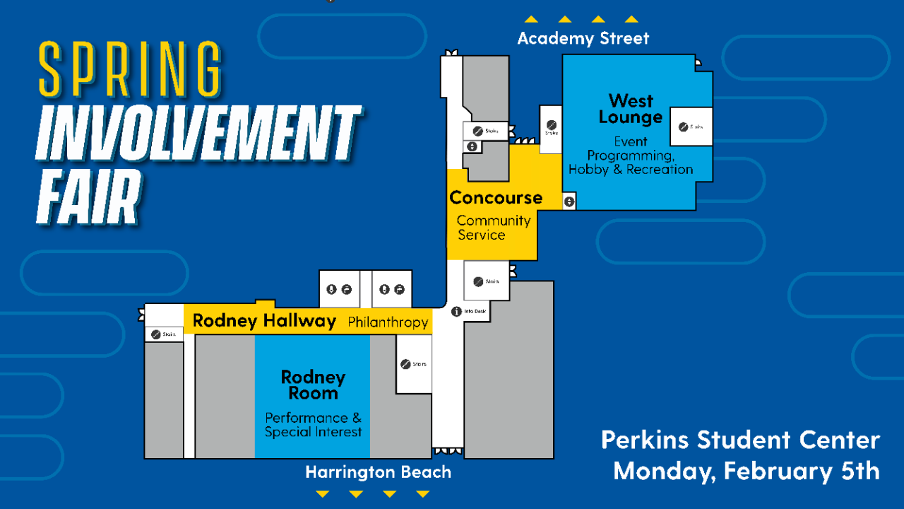 February 5 Map of the Involvement Fair in Perkins Student Center