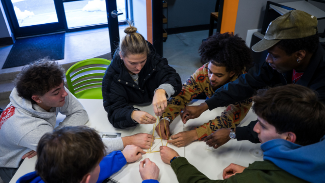 Students building 