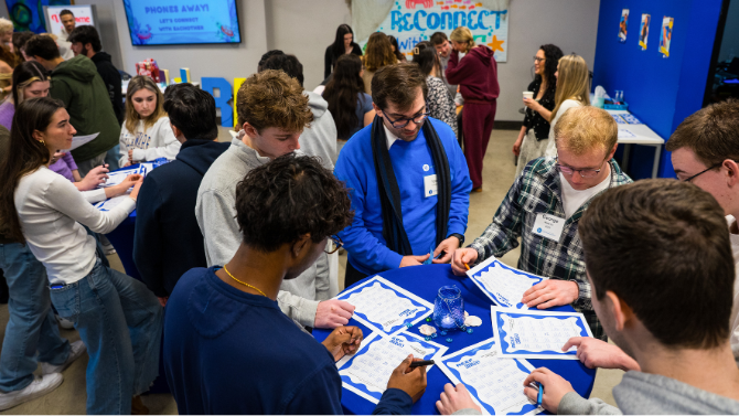 Students and faculty doing a scavenger hunt