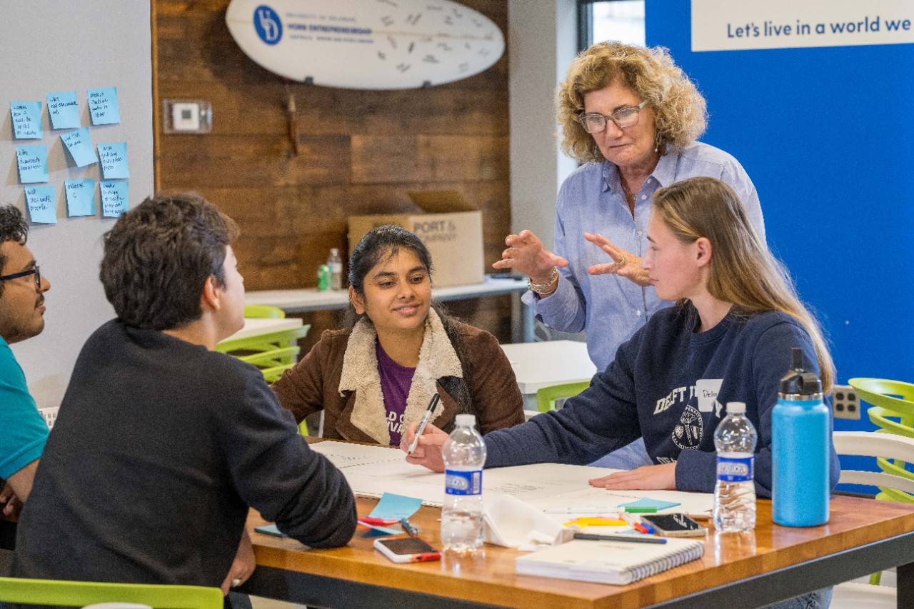 REEF@UD Mentorship Photo of REEF@UD Mentor helping students