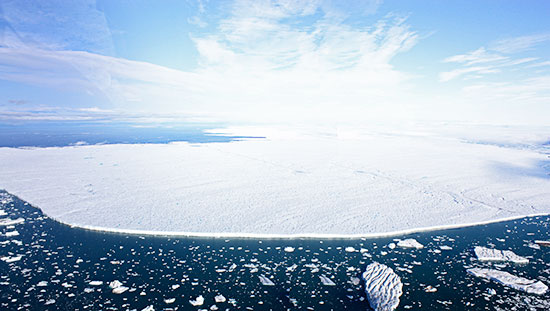 Aerial view of an ice island