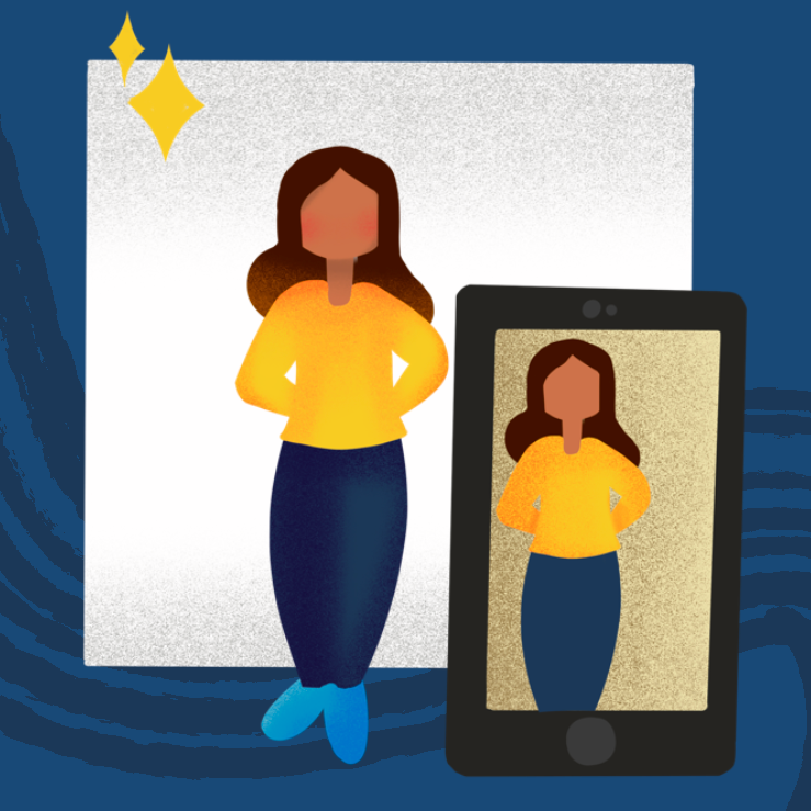 Illustration of a person taking a portrait photo on a smartphone