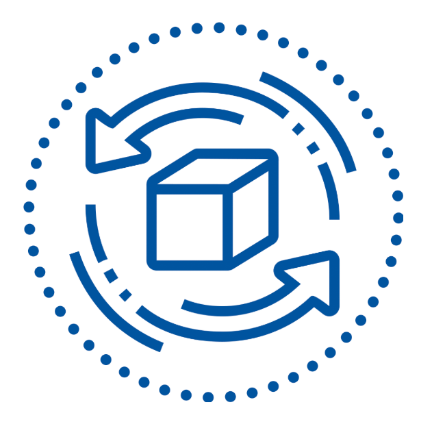 outline of a cube with arrows circling around it