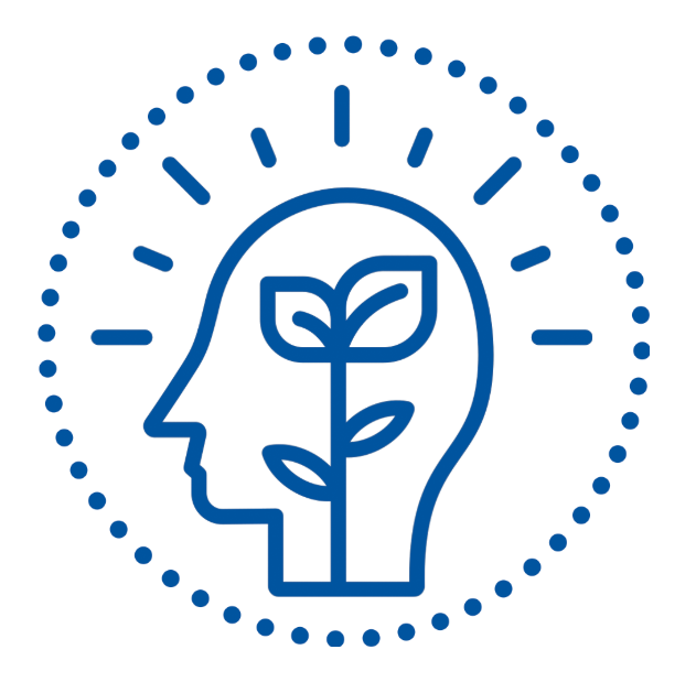 outline of a person's head silhouette with a plant growing inside