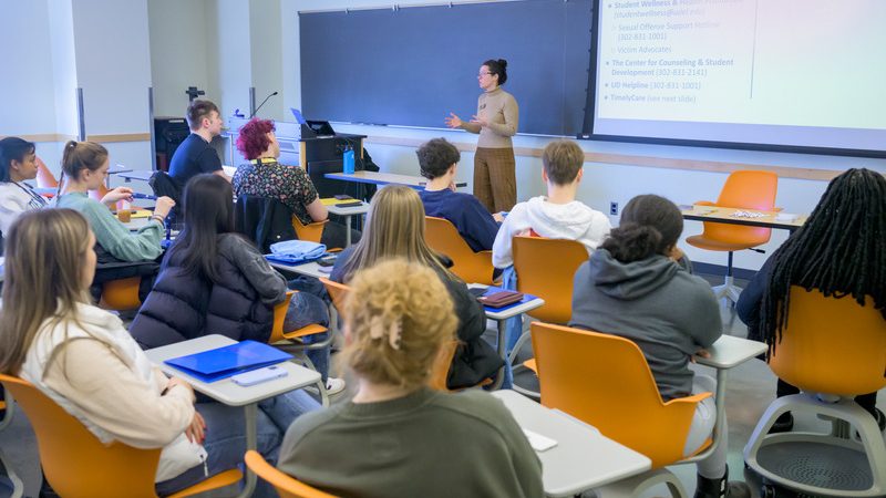 Student Wellbeing staff member leads a workshop for a group of students