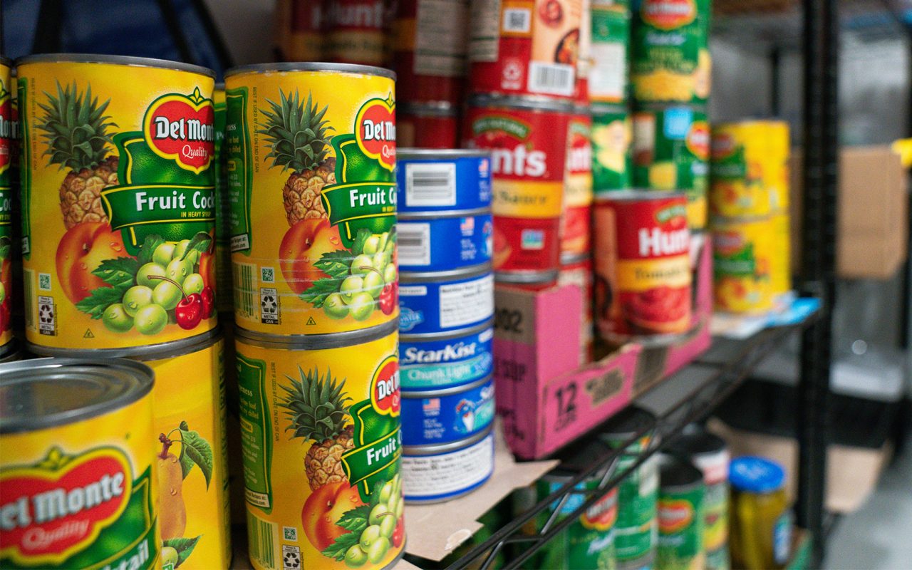 Boxes of food in a pantry