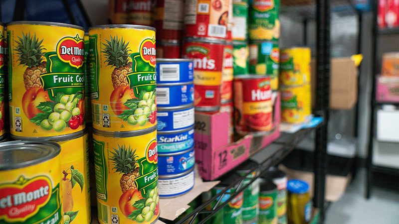 Boxes of food in a pantry