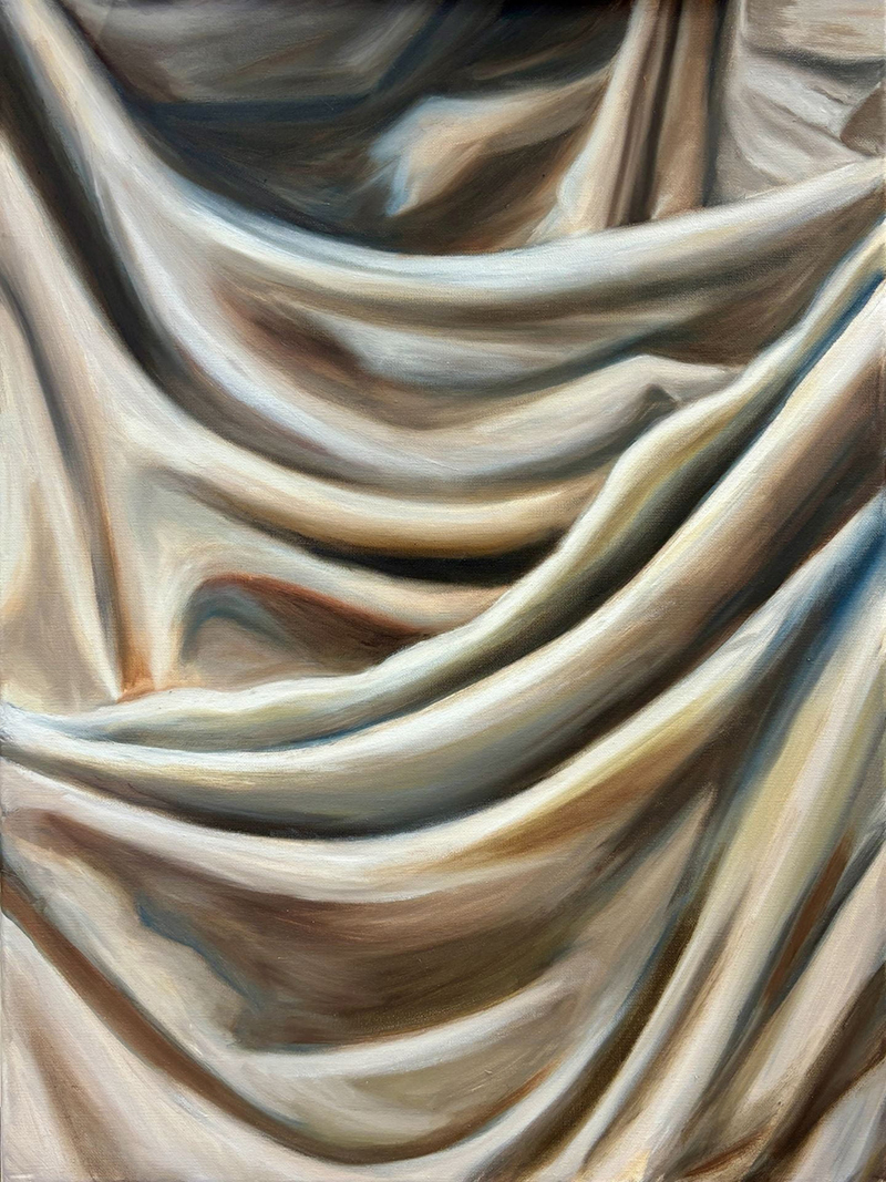 Oil painting of cloth draped and folding