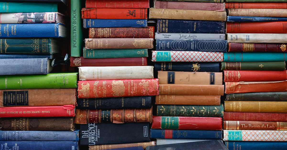 Stacks of worn down books