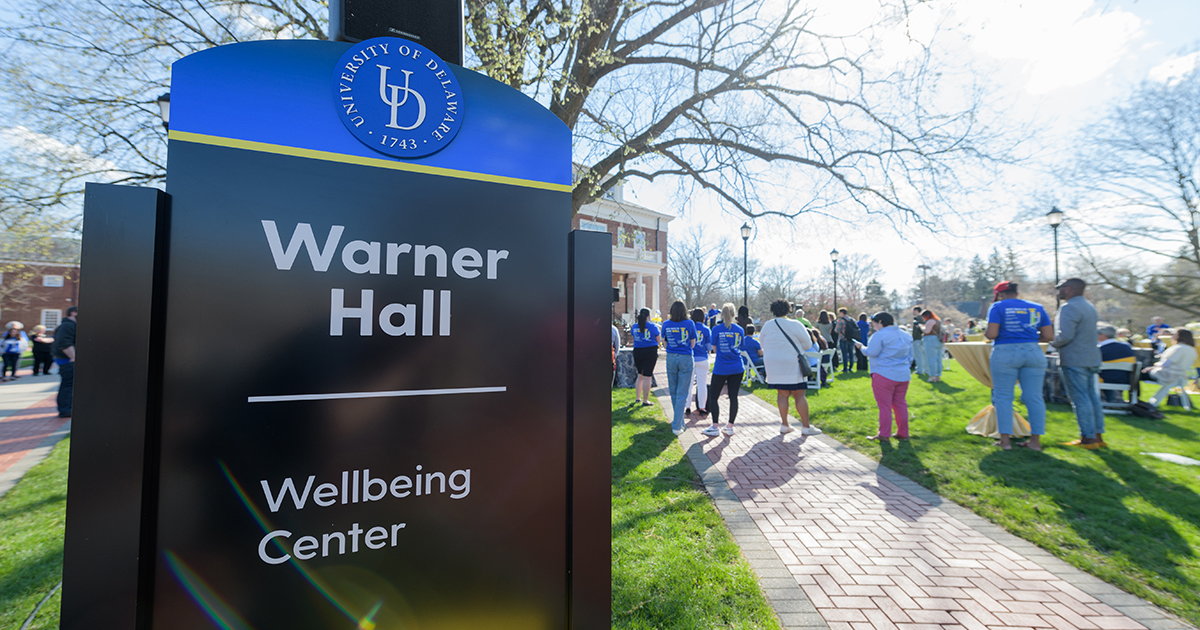 Ribbon cutting ceremony for the official opening of the Wellbeing Center at Warner Hall. Featuring talks by José-Luis Riera, Vice President for Student Life and President Dennis Assanis and Eleni Assanis, attendees also had a change to grab UDairy ice cream and walk through the recently renovated Warner Hal space.
