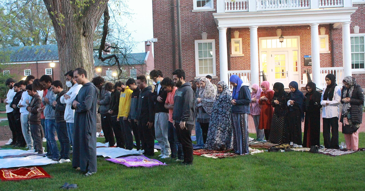 A group of Muslim students gathered on The Green