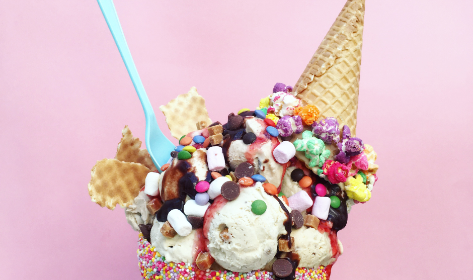 Decadent waffle cone sundae