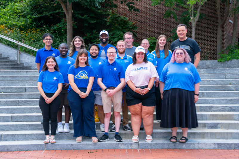 Join Our Team Page Photos - 2 RLH Residence Halll Coordinators standing outside on the steps of Caesar Rodney