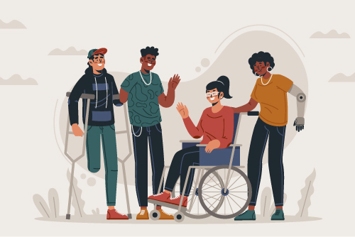 Illustration of four people with different disabilities