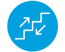blue and white icon of stairs