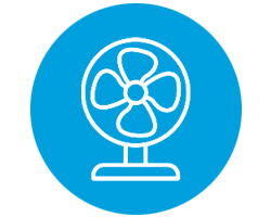 blue and white icon of a fan