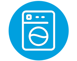 blue and white icon of laundry