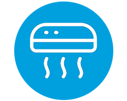blue and white icon of an air conditioner