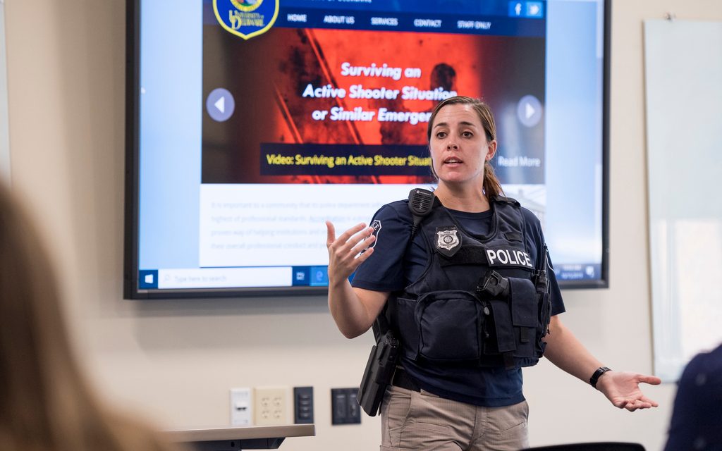 Bill Sullivan teaches a class on terrorism in the hospitality industry to a class of students in the Hotel, Business Management major, October 15th, 2019. 