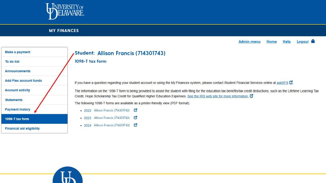 Where to access form 1098-T in My Finances
