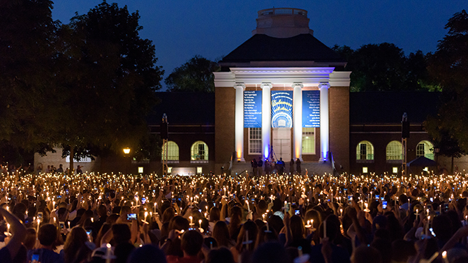 Twilight_Induction_Ceremony-EK-083115 Class of 2019 Twilight Induction Ceremony held on the South Green on August 31, 2015. - (Evan Krape / University of Delaware)