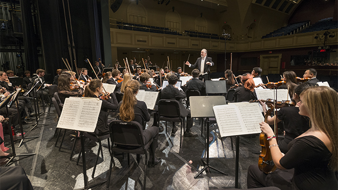 Music_SymphonyOrchestra The University of Delaware Symphony Orchestra warms up prior to a performance in Mitchell Hall.