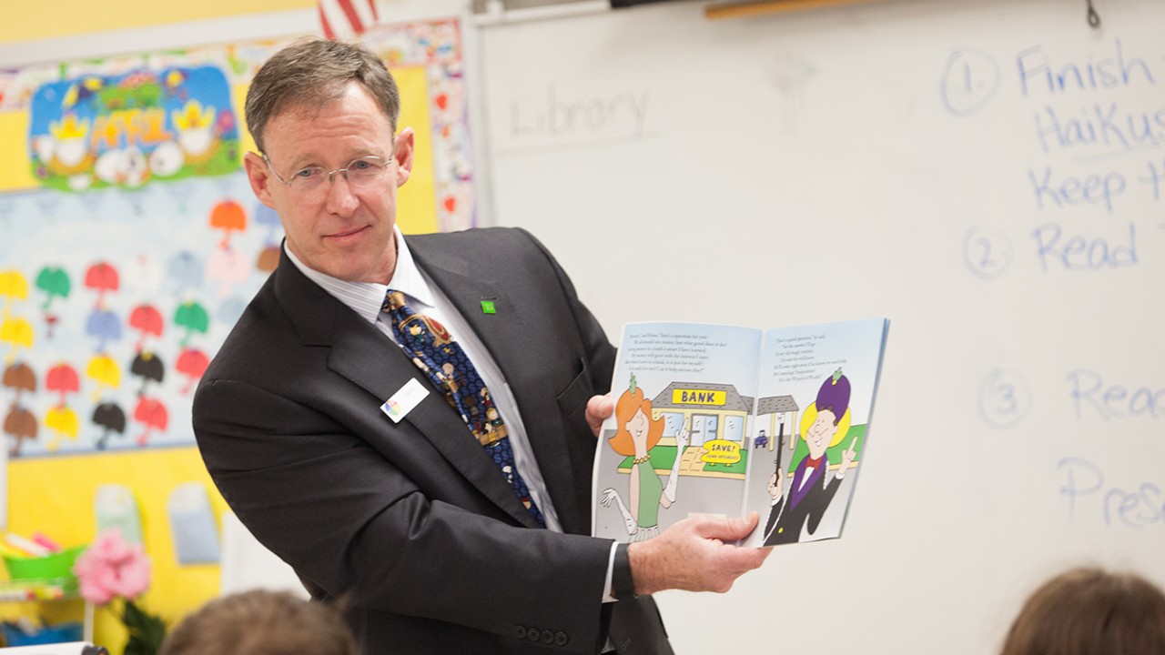Teach Children to Say Day - MOT Charter Teach Children to Save day is produced in Delaware annually by the CEEE-produced program, in partnership with the Delaware Banker's Association. It is part of a national initiative, promoted by the American Bankers Association, and is scheduled in April each year in recognition of National Financial Literacy month. Davie Hargadon sharing a lesson with Amanda Parks 3rd grade class.