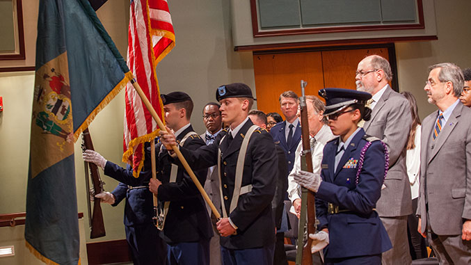 Ceremony to commemorate the lives and sacrifice of those Delawareans who died in the First World War.  These are the men and women whose names are on Memorial Hall's bronze markers. Students enrolled in ENGL480 will tell a few of their stories.