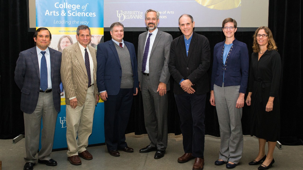 Nobel Symposium hosted by the College of Arts and Sciences held on Wednesday, Ocotber 26, 2016 in the ISEL Commons:

Donna Woulfe (Medicine or Physiology)Stephanie Law (Physics)  [She is on the Materials Science faculty] Joel Rosenthal (Chemistry) Julio Carrion (Peace) Jeff Miller (Economics) [He is emeritus in Lerner College]Ben Yagoda (Literature)