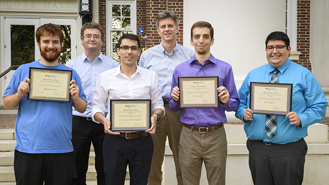 The 2016 Daicar Bata Colloquium under the direction of Jamie Holder with students Colby Haggerty (blue shirt), Jesus Salvador Nieto Pescador (white shirt), Aaron Loether (purple shirt) and Alexander Wise who won the highest GPA.