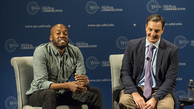 shots of National Agenda 2016 at Mitchell Hall featuring Domenico Montanaro and Sam Sanders