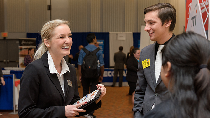 Lerner-Hospitality_Career_Fair-022717 Annual hospitality career fair featuring keynote speeches by Shelly Weir, Senior Vice-President of Career Development at the American Hotel & Lodging Educational Foundation, and Jay Stieber, Executive Vice President and General Counsel of Lettuce Entertain You Enterprises, as well as a Q&A in Trabant Theater followed by the fair itself in the Multipurpose Rooms. The fair featured a wide variety of hospitality related businesses representing local, national, and international opportunities for students seeking careers in the industry. - (Evan Krape / University of Delaware)